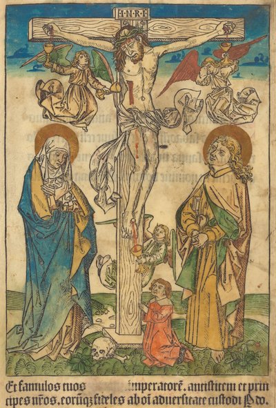 Cristo en la cruz con ángeles de German 15th Century