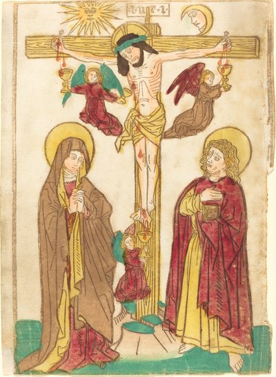 Cristo en la Cruz con Ángeles de German 15th Century