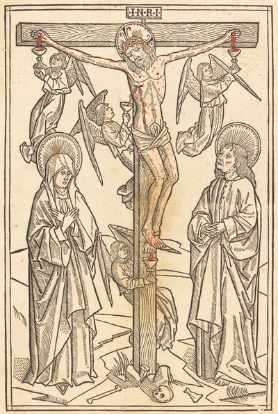 Cristo en la cruz con ángeles de German 15th Century