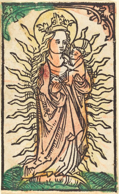 Madonna y el Niño en una gloria de pie sobre una luna creciente de German 15th Century