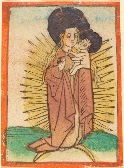Madonna y el Niño en una gloria de pie sobre una luna creciente de German 15th Century