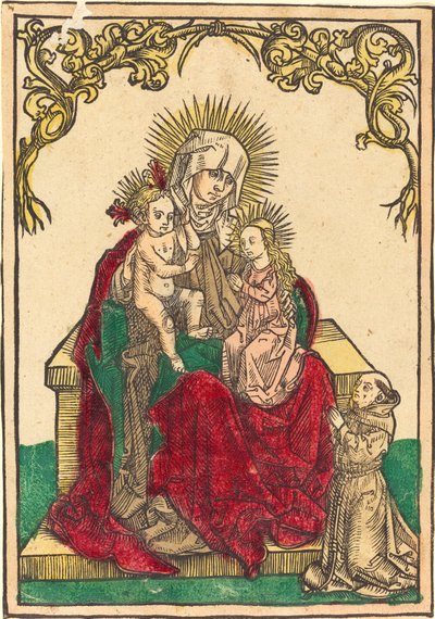 Santa Ana, la Virgen y el Niño, y un monje franciscano de German 15th Century
