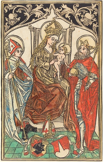 La Madonna y el Niño en el Trono, con los Santos Corbiniano y Segismundo de German 15th Century
