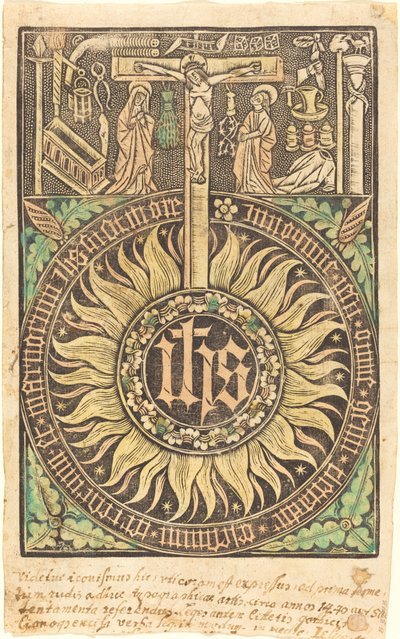 El Monograma Sagrado con la Crucifixión y Símbolos de la Pasión [recto] de German 15th Century