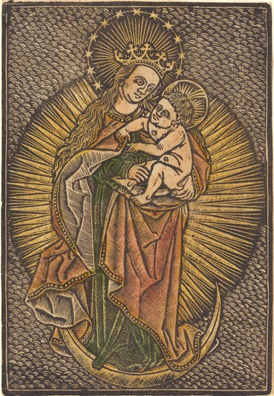 Madonna y Niño en Gloria de German 15th Century or Master of the Meshed Background