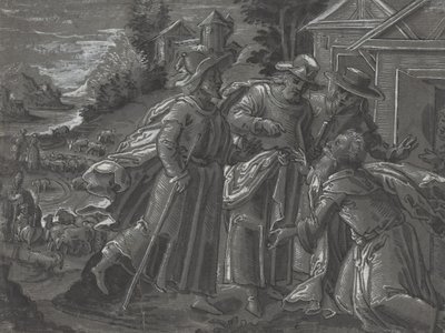 Abraham Recibiendo a los Ángeles [verso] de German 16th Century