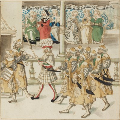 Caballeros desfilando en traje oriental de German 16th Century