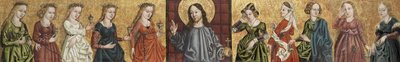 Salvator Mundi flanqueado por las vírgenes prudentes y necias, c. 1500 de German Master