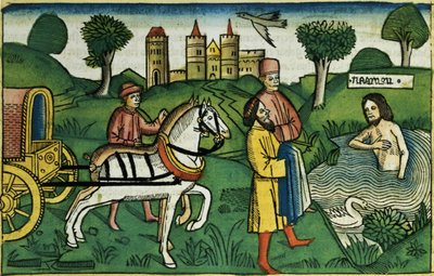 2 Reyes 5:14 La limpieza de Naamán, de la Biblia de Núremberg (Biblia Sacra Germanaica) de German School