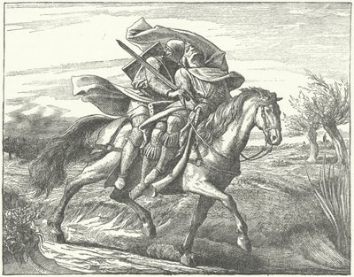 Un caballero alemán llevando a Valdemar II de Dinamarca a salvo después de su derrota en la Batalla de Bornhöved de German School