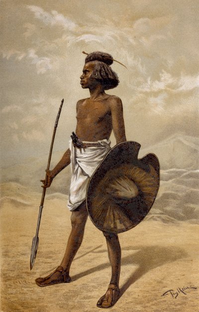 Un guerrero nubio, de La Historia de la Humanidad, Vol.III, por Prof. Friedrich Ratzel, 1898 de German School