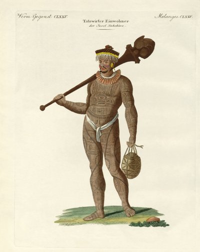 Un Nukahiwan con murciélago y calabazas de German School