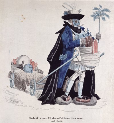 Un hombre protegido contra el cólera durante la epidemia de 1832 de German School