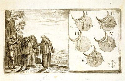 Un ataque militar planeado de acuerdo con las fases de un eclipse, ilustración de un libro sobre las campañas otomanas en Europa, grabado por Paul Furst de German School