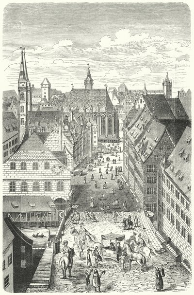 Una calle en Núremberg en el siglo XV de German School