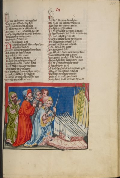 La vara floreciente de Aarón del Weltchronik Ms. 33, fol. 101, c.1400-10 de German School