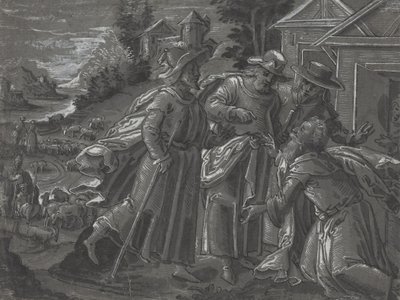 Abraham entreteniendo a los ángeles [verso], c.1600 (pluma y tinta) de German School
