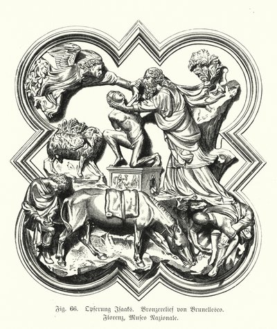 Abraham ofreciendo a su hijo Isaac para el sacrificio, relieve de bronce de Filippo Brunelleschi de German School