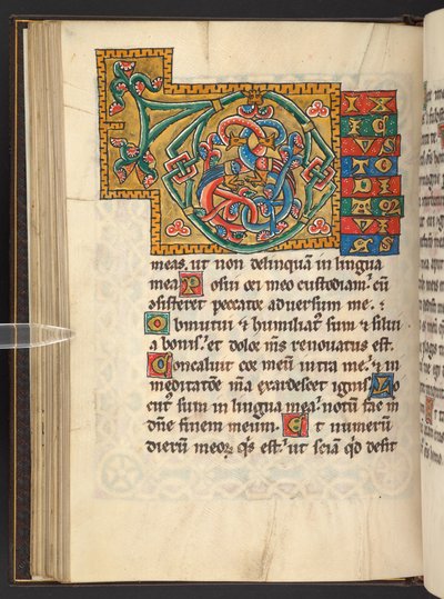 Agregar. 60629, f.43v Grandes iniciales enmarcadas en oro y colores con adornos foliados y, a veces, zoomorfos y antropomorfos (vitela) de German School