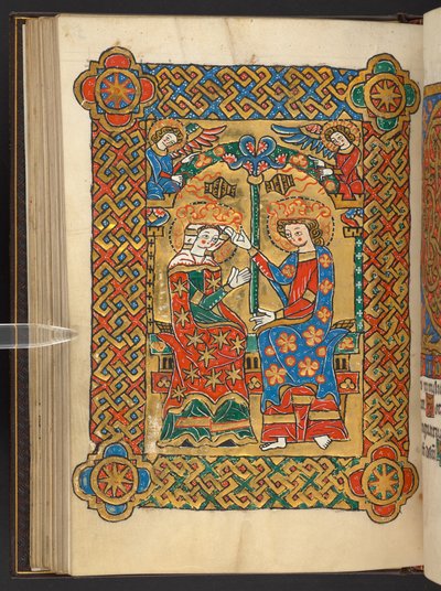 Agregar. 60629, f.56v Coronación de la Virgen, con ángeles incensarios (vitela) de German School