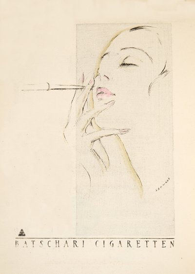 Anuncio de "Batschari Cigaretten", de Styl, pub.1922 (impresión en pochoir) de German School