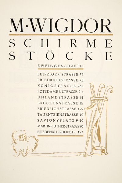 Anuncio de M. Wigdor, Tiendas de Paraguas, de Styl, pub.1922 de German School
