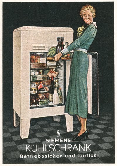 Anuncio de frigoríficos Siemens (litografía en color) de German School