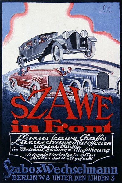 Anuncio de coches Szawe, 1921 de German School