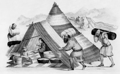 Comerciantes ainu en la isla japonesa de Jezo de German School
