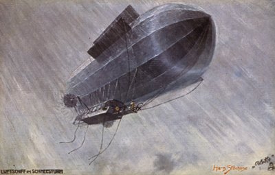 Dirigible en una tormenta de nieve de German School
