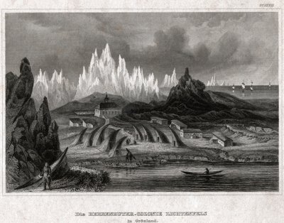 Akunnat, Groenlandia (grabado, ca. 1850) de German School