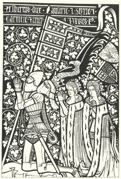Alberto III, Duque de Austria, con sus dos esposas, Isabel de Bohemia y Beatriz de Núremberg de German School