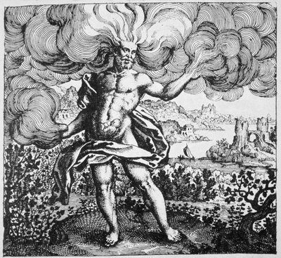 Alegoría alquímica: El viento lo ha llevado en su cuerpo, de Srutinium Chumicum por Michael Majer (1687) ilustrado en una historia de la magia publicado a finales del siglo XIX de German School