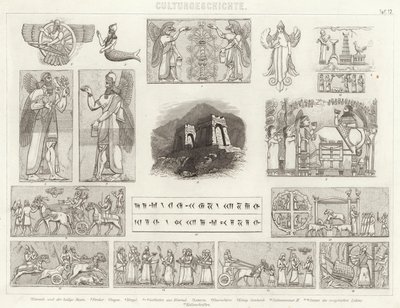 Asiria antigua. Ilustración para Bilder-Atlas (grabado) de German School