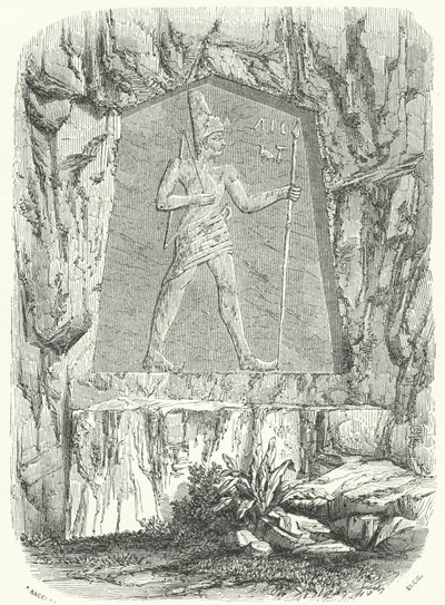 Relieve egipcio antiguo que se cree representa al faraón Sesostris o Ramsés II de German School