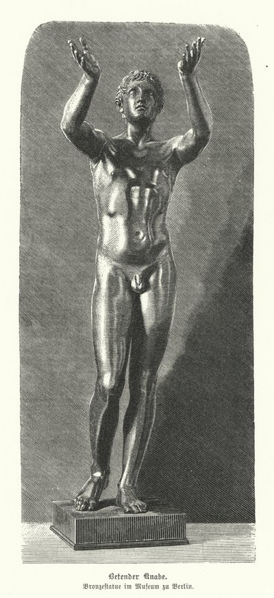 Estatua de bronce griega antigua de un niño rezando de German School