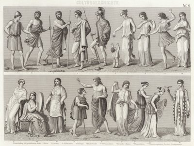 Trajes de la Antigua Grecia. Ilustración para Bilder-Atlas de German School