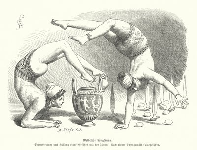Acróbatas femeninas de la Antigua Grecia (grabado) de German School