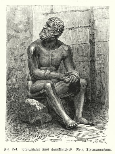 Estatua de bronce griega o romana de un boxeador sentado de German School