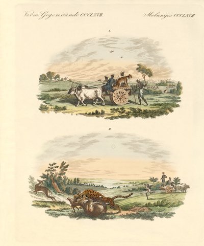 Antílopes cazando con leopardos de German School
