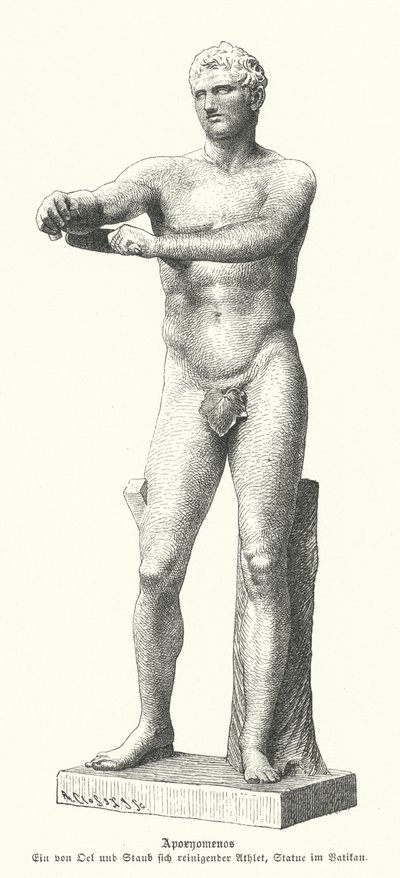 Apoxiomeno, estatua de un atleta rascando el sudor y el polvo de su cuerpo con un estrígil (grabado) de German School