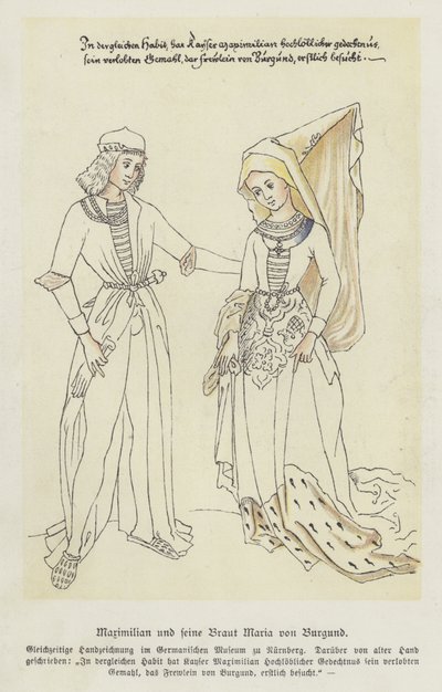 Archiduque Maximiliano de Austria y su novia, María de Borgoña de German School