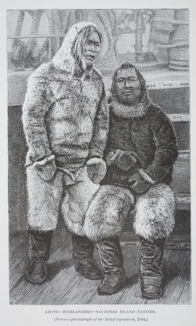 Altos del Ártico - Nativos de la isla Saunders, pub. Londres 1886 de German School