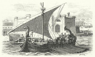 Llegada de un barco mercante fenicio a un puerto (grabado) de German School