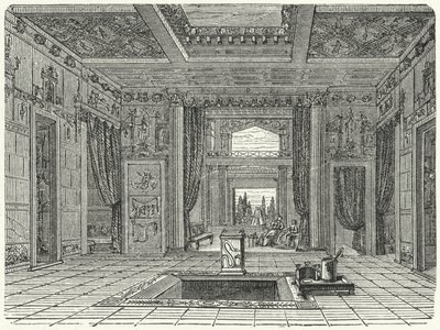 Atrio y tablinum de la Casa de Sallusti, Roma (grabado) de German School