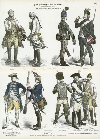 Uniformes militares austriacos y prusianos, segunda mitad del siglo XVIII de German School