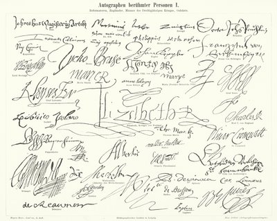 Autógrafos de personas famosas: figuras prominentes de la Reforma Protestante, Gran Bretaña, la Guerra de los Treinta Años y científicos de German School
