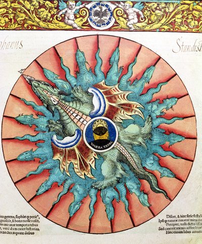 Un eclipse de sol, ilustración de Astronomicum Caesareum por Peter Apian (Bennewitz) (1495-1552) pub. en Ingolstadt, 1540 de German School