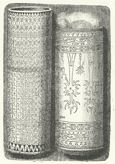 Cañas de bambú de Sumatra decoradas con escritura Rejang de German School