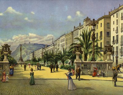 Barcelona, Paseo de Colón (cromolito) de German School